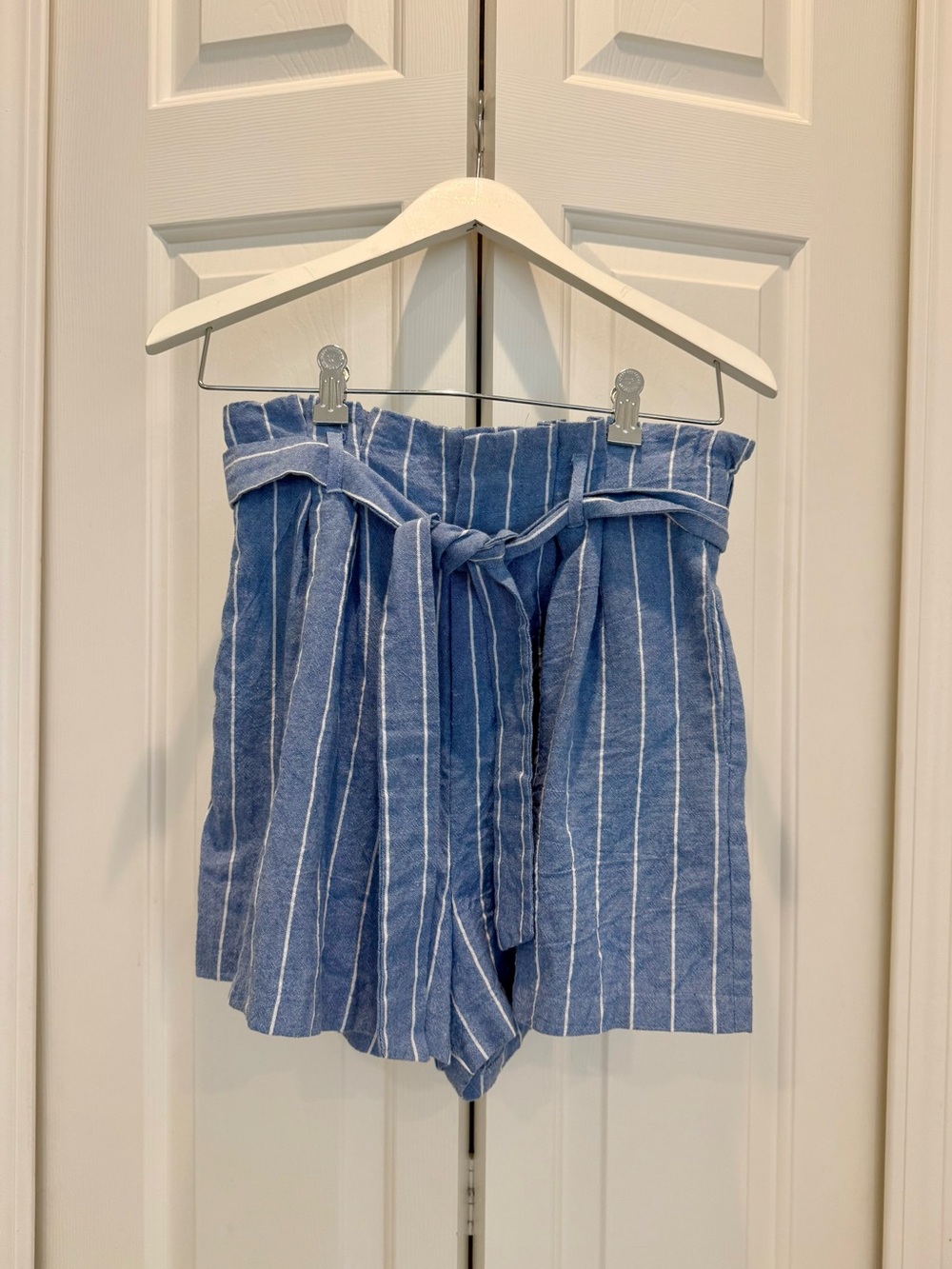 bishop + young Blue and White Striped Paperbag Waist Shorts